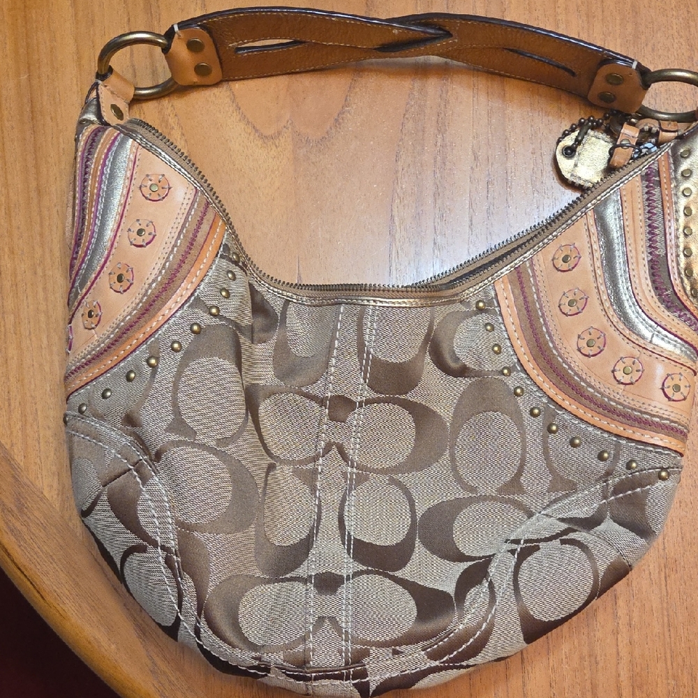 Coach Tan and Brown Hobo Bag